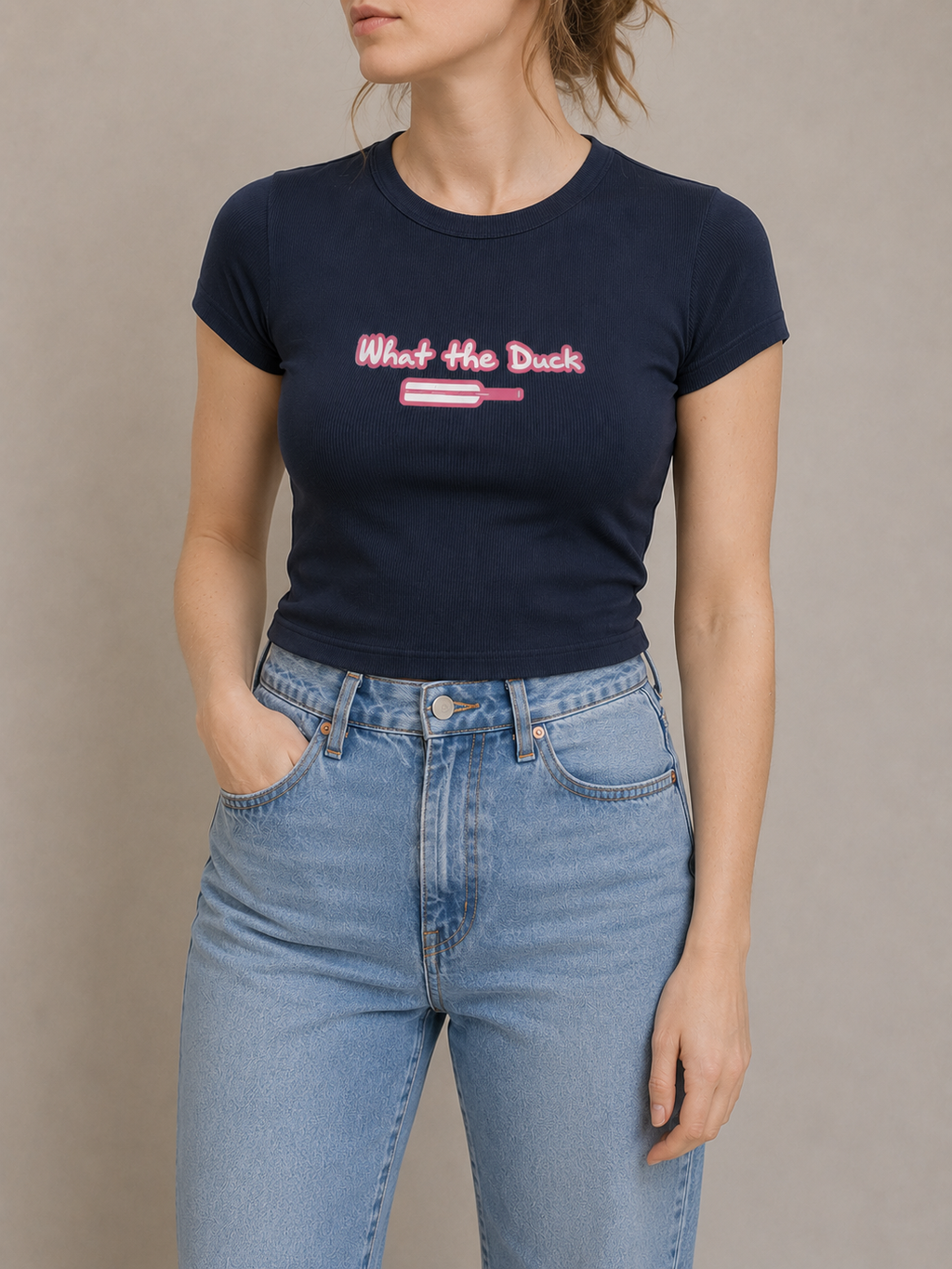 What The Duck - Navy Micro Rib Crop T-Shirt