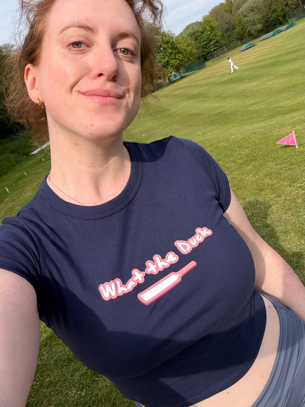 What The Duck - Navy Micro Rib Crop T-Shirt