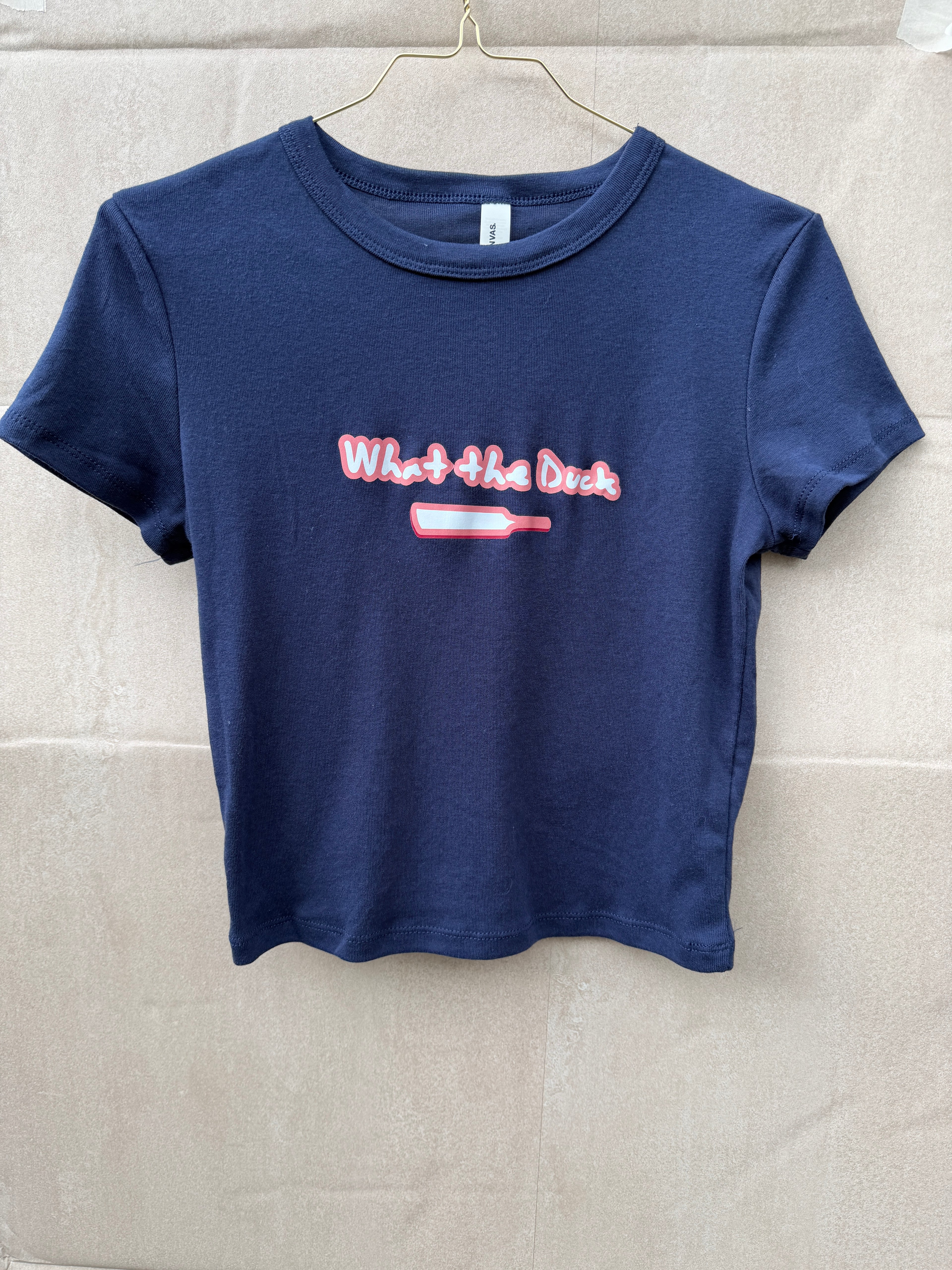 What The Duck - Navy Micro Rib Crop T-Shirt